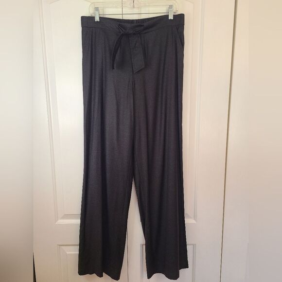 ST JOHN Wool Blend Tie Front Stretchy Charcoal Gray Pants Size M - Picture 1 of 12